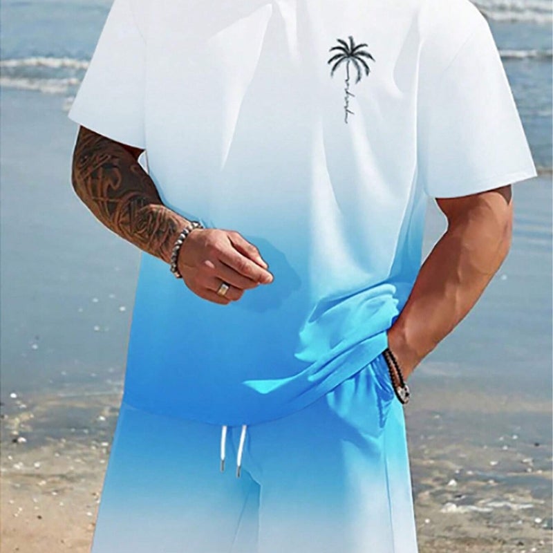 Casual Suit Men'S Sports Summer Short-Sleeved Shorts Trendy Gradient Coconut Tree Men'S Me2-Ma1 - Image 3